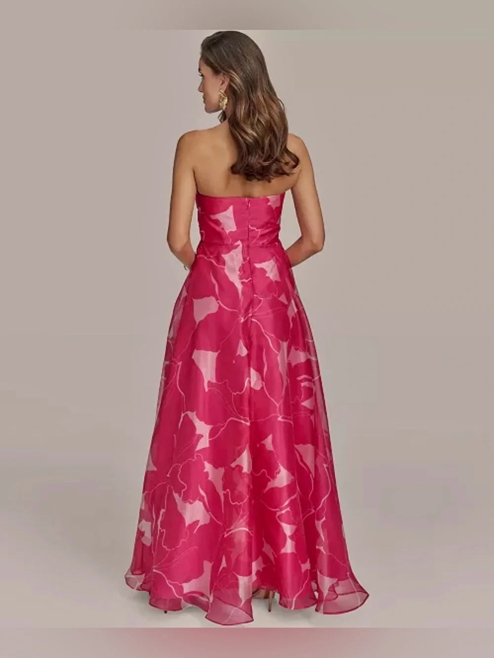 NWT Donna Karan New York Printed Strapless Floral Maxi Ball Flowy Gown_4